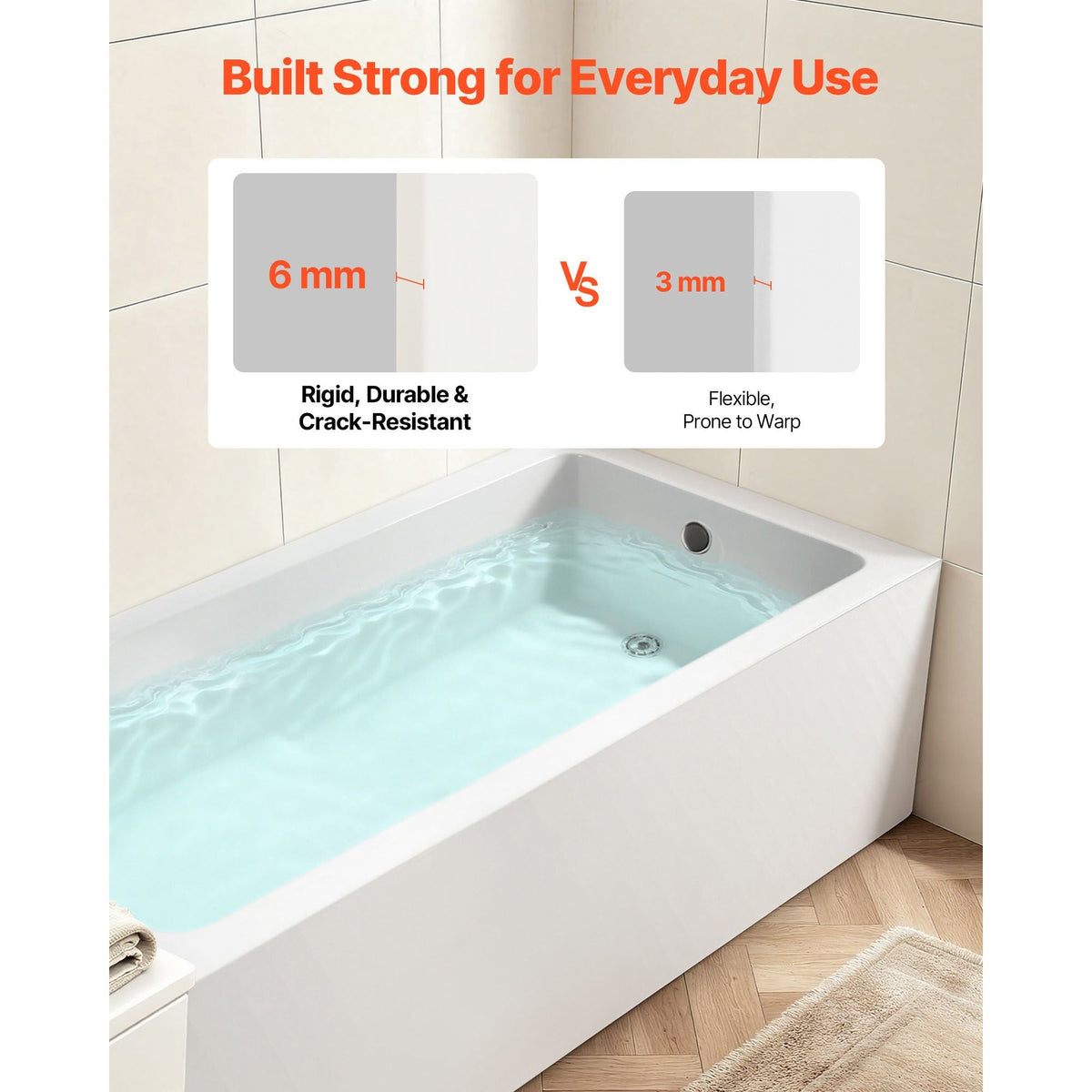 Alcove Bathtub, 54" x 30" Contemporary Alcove Acrylic Bathtub, Soaking Bath Tub with Right Hand Drain and Overflow Hole, Large Rectangular Deep Soak Tub for Bathroom with Integral Flange, White