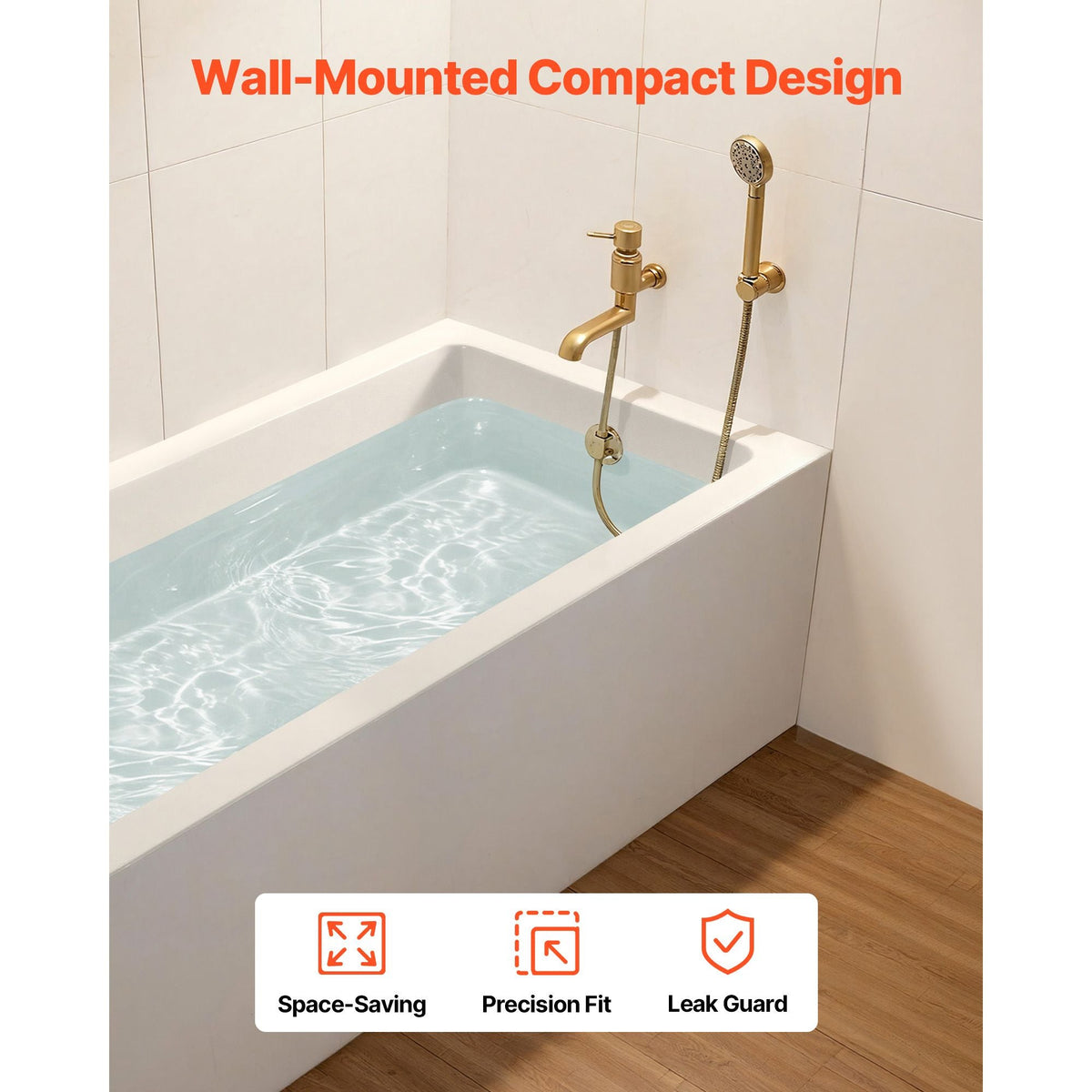 Alcove Bathtub, 60" x 30" Contemporary Alcove Acrylic Bathtub, Soaking Bath Tub with Left Hand Drain and Overflow Hole, Large Rectangular Deep Soak Tub for Bathroom with Integral Flange, White