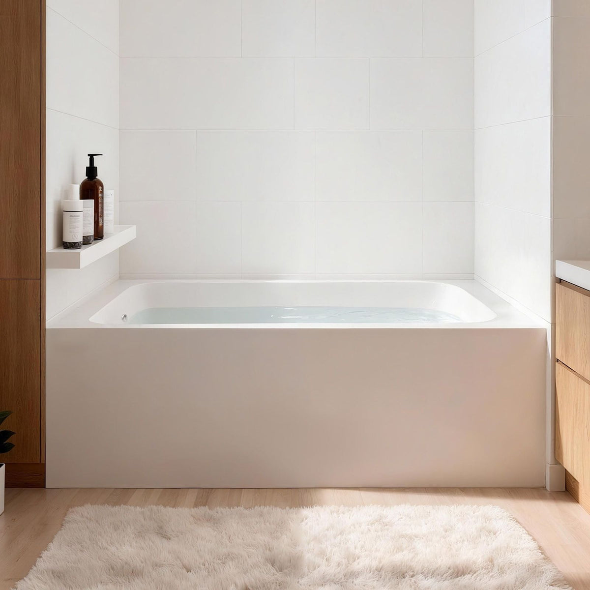 Alcove Bathtub, 60" x 30" Contemporary Alcove Acrylic Bathtub, Soaking Bath Tub with Left Hand Drain and Overflow Hole, Large Rectangular Deep Soak Tub for Bathroom with Integral Flange, White