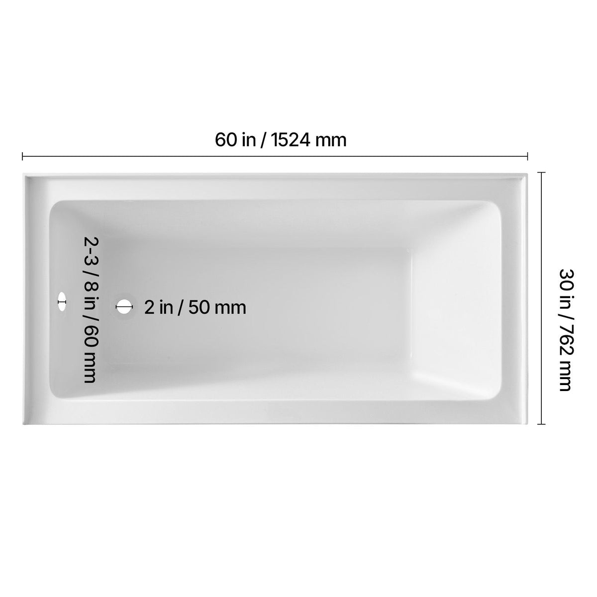 Alcove Bathtub, 60" x 30" Contemporary Alcove Acrylic Bathtub, Soaking Bath Tub with Left Hand Drain and Overflow Hole, Large Rectangular Deep Soak Tub for Bathroom with Integral Flange, White