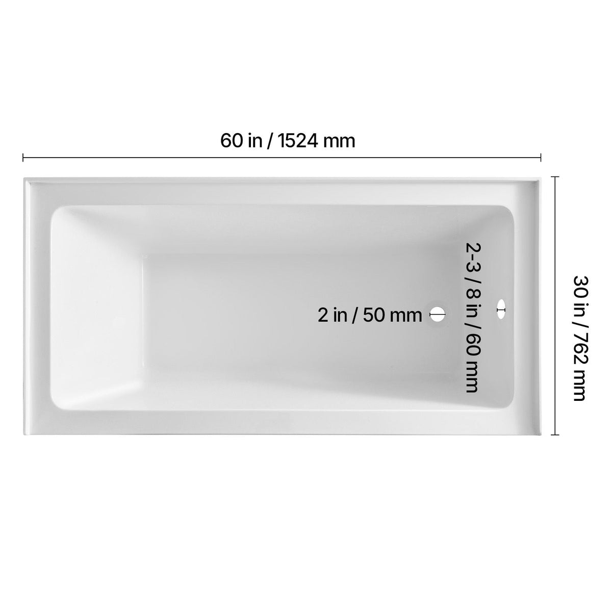 Alcove Bathtub, 60" x 30" Contemporary Alcove Acrylic Bathtub, Soaking Bath Tub with Right Hand Drain and Overflow Hole, Large Rectangular Deep Soak Tub for Bathroom with Integral Flange, White