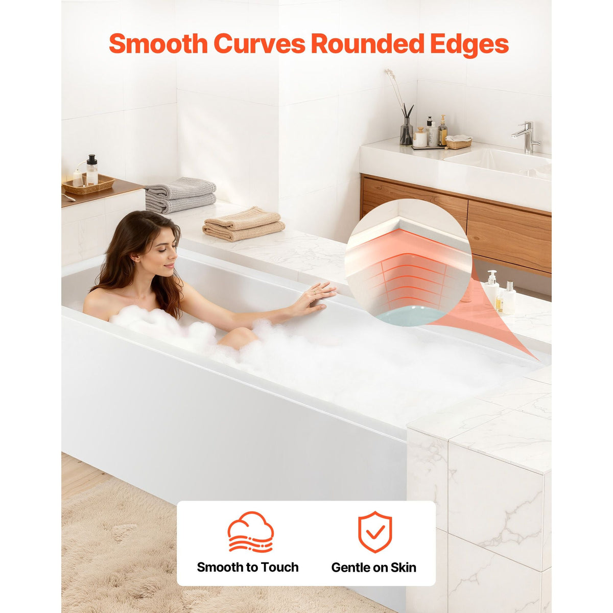 Alcove Bathtub, 60" x 30" Contemporary Alcove Acrylic Bathtub, Soaking Bath Tub with Right Hand Drain and Overflow Hole, Large Rectangular Deep Soak Tub for Bathroom with Integral Flange, White