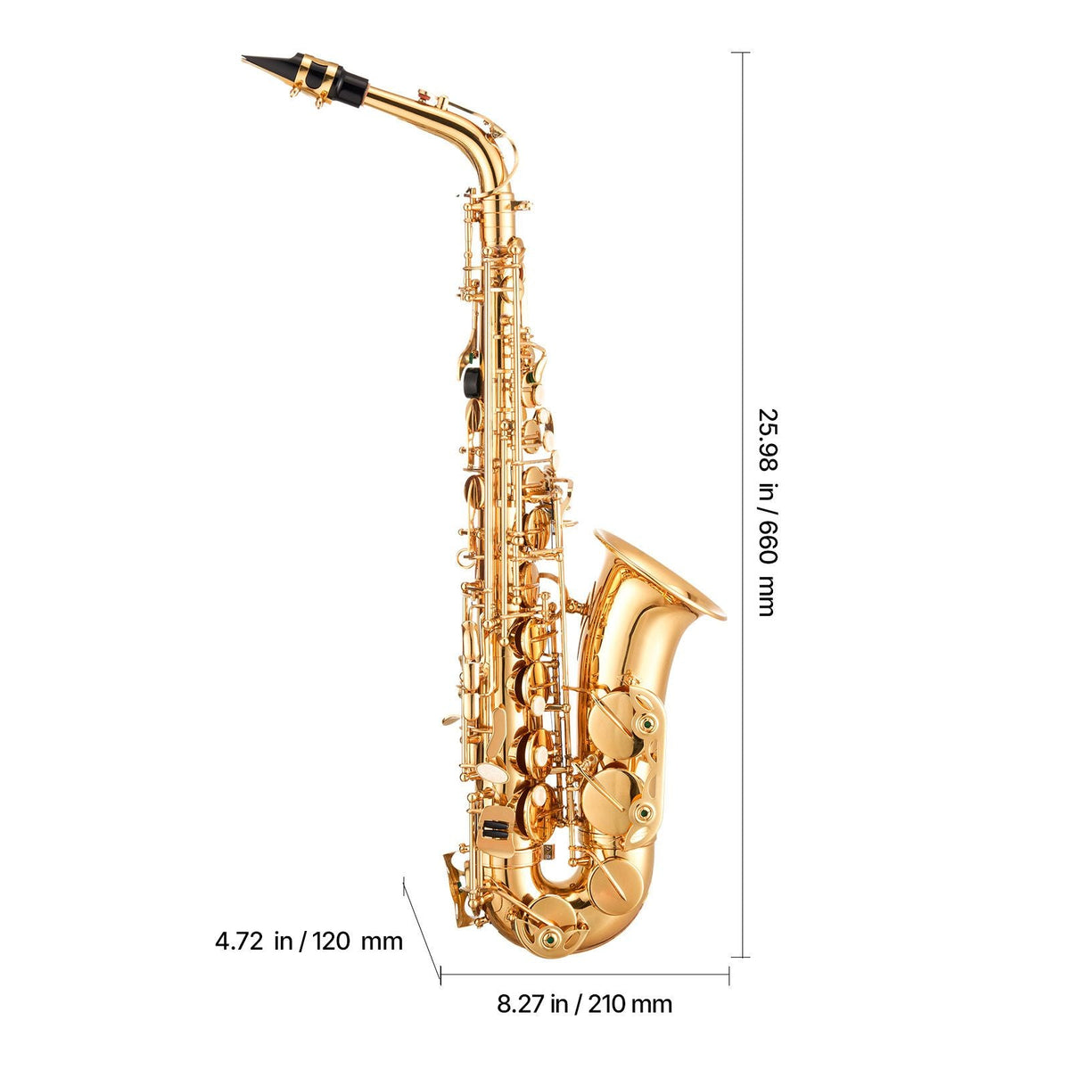 Alto Saxophone, E Flat, Brass Saxophone Beginner Kit with Carrying Case, Mouthpiece, Straps, Cleaning Cloth Rod, Gloves, Grease, Neck Strap, 23 Keys Alto Sax Kit, for Beginners Students, Gold