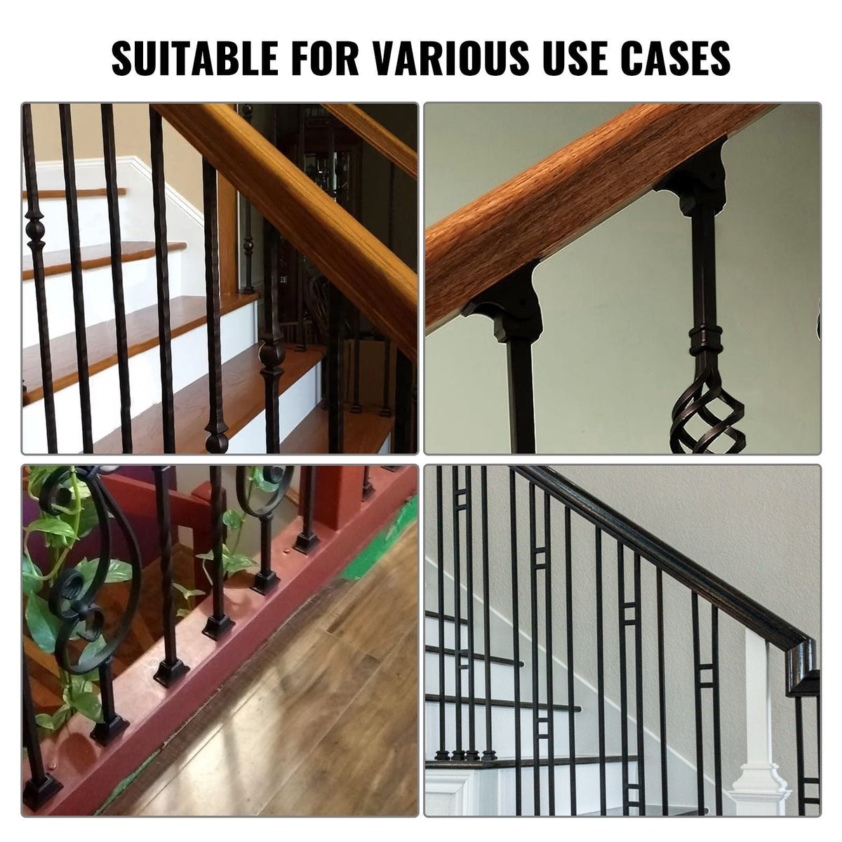 Aluminum Alloy Baluster Shoes Square Balusters Baluster Wrought Spindles for Staircase Slant Shoes with Screw Holes for 1/2 Inch Staircase Balusters, Black (50 Pcs)(Screws Sold Separately)