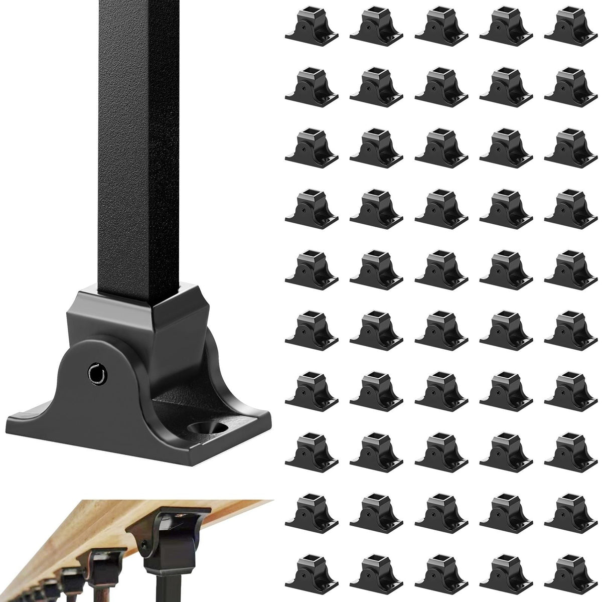 Aluminum Alloy Baluster Shoes Square Balusters Baluster Wrought Spindles for Staircase Slant Shoes with Screw Holes for 1/2 Inch Staircase Balusters, Black (50 Pcs)(Screws Sold Separately)