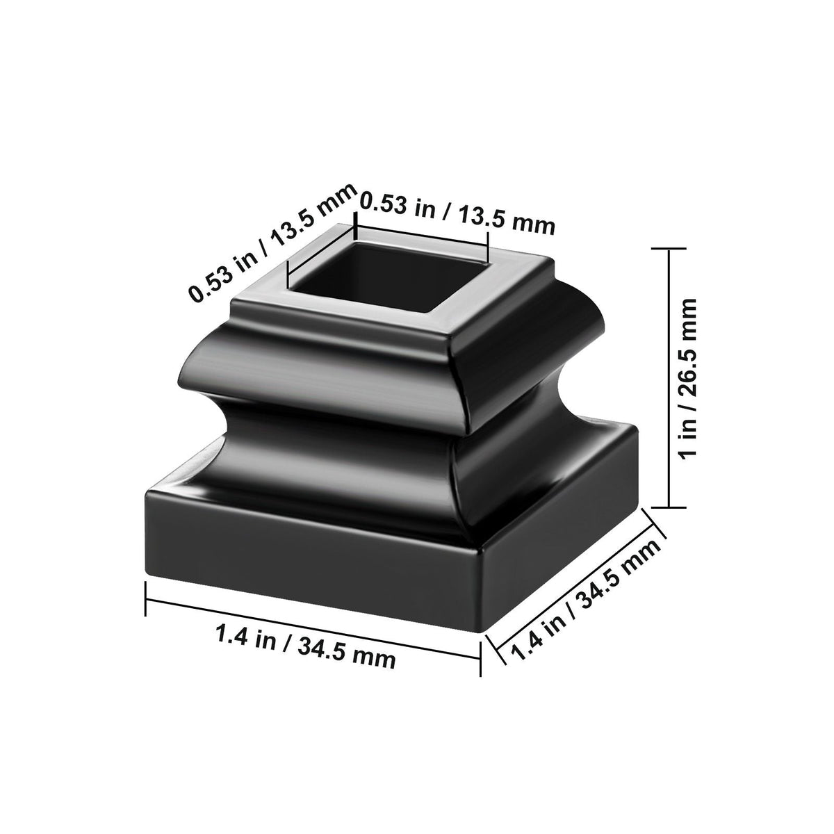 Aluminum Alloy Baluster Shoes Stair Flat Shoe with Screw Holes for 1/2 Inch Square Scroll Basket Twist Knuckle Staircase Balusters Metal Spindle Railing, Satin Black (50 Pcs)