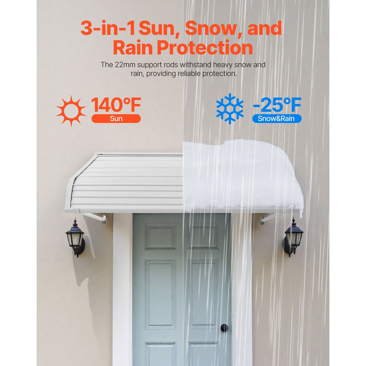 Aluminum Awning 48 x 42 in, Durable Window Awning Door Canopy, Lightweight and Stable Aluminum Exterior Awnings Rain Snow Sunlight Protection for Door Entrance Windows Patio Porch