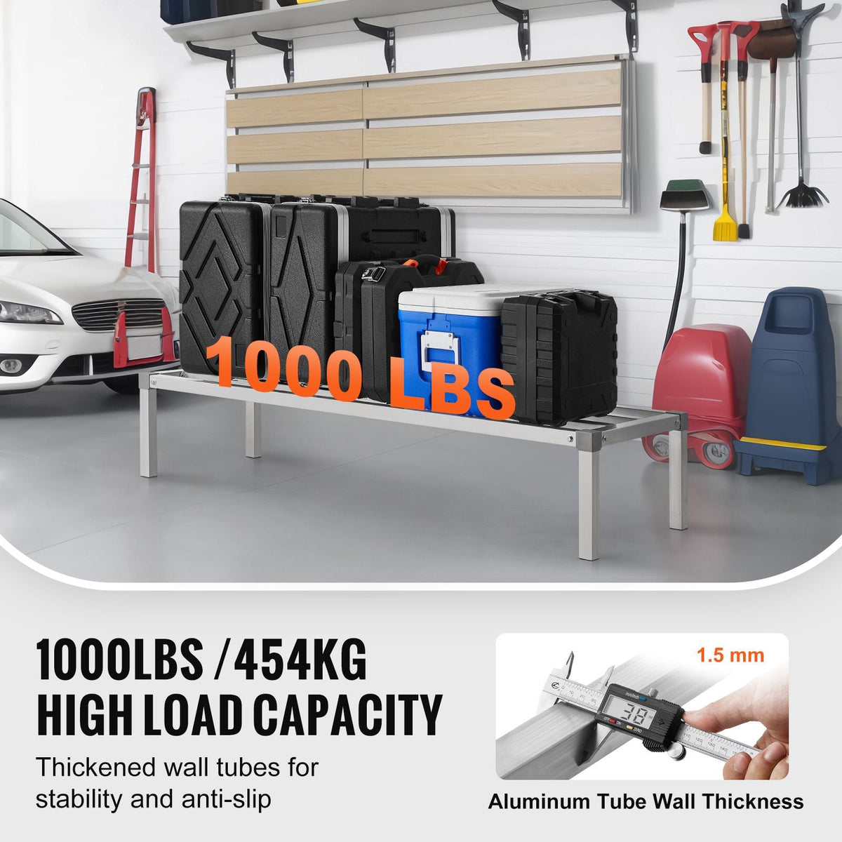 Aluminum Dunnage Rack, 60' x 20' Commercial Food Floor Rack, 12' Off the Floor, 1000 lbs Capacity All-Welded Aluminum Storage Rack, for Storage in Restaurants, Kitchens, Garages and Vehicles