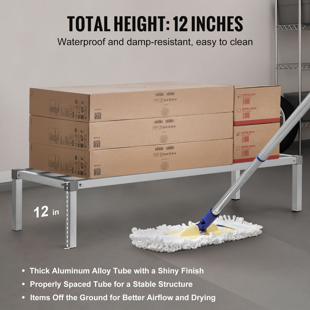 Aluminum Dunnage Rack, 60' x 20' Commercial Food Floor Rack, 12' Off the Floor, 1000 lbs Capacity All-Welded Aluminum Storage Rack, for Storage in Restaurants, Kitchens, Garages and Vehicles