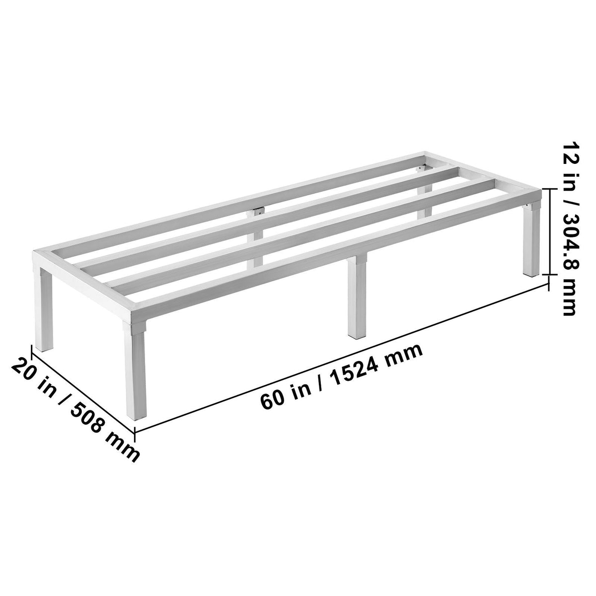 Aluminum Dunnage Rack, 60' x 20' Commercial Food Floor Rack, 12' Off the Floor, 1800 lbs Capacity All-Welded Aluminum Storage Rack, for Storage in Restaurants, Kitchens, Garages and Vehicles