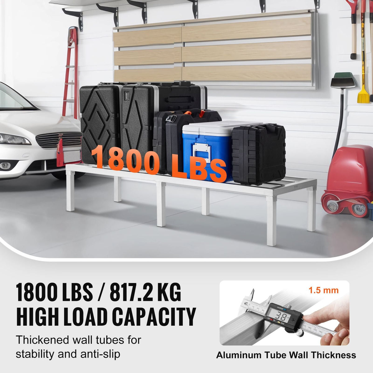 Aluminum Dunnage Rack, 60' x 20' Commercial Food Floor Rack, 12' Off the Floor, 1800 lbs Capacity All-Welded Aluminum Storage Rack, for Storage in Restaurants, Kitchens, Garages and Vehicles