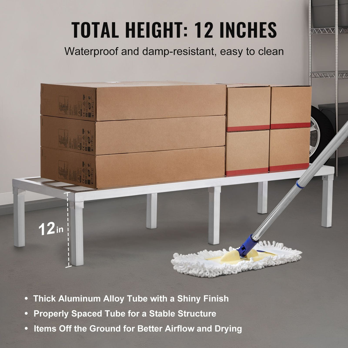Aluminum Dunnage Rack, 60' x 20' Commercial Food Floor Rack, 12' Off the Floor, 1800 lbs Capacity All-Welded Aluminum Storage Rack, for Storage in Restaurants, Kitchens, Garages and Vehicles