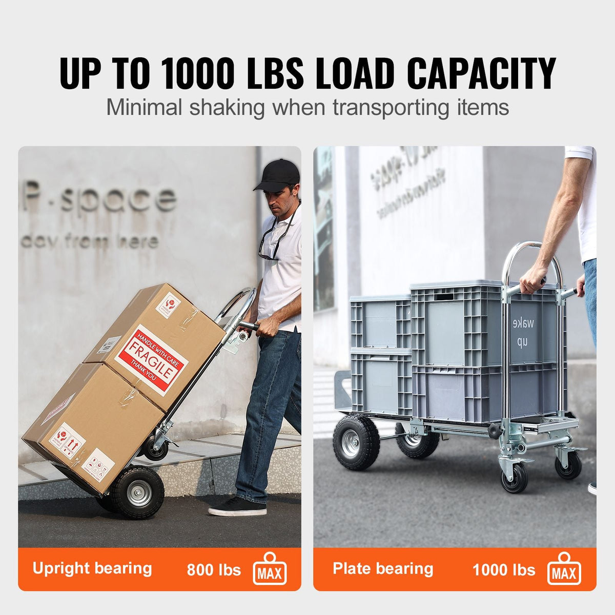 Aluminum Folding Hand Truck, 2 in 1 Design 1000 lbs Capacity, Heavy Duty Industrial Collapsible cart, Dolly Cart with Rubber Wheels for Transport and Moving in Warehouse, Supermarket, Garden