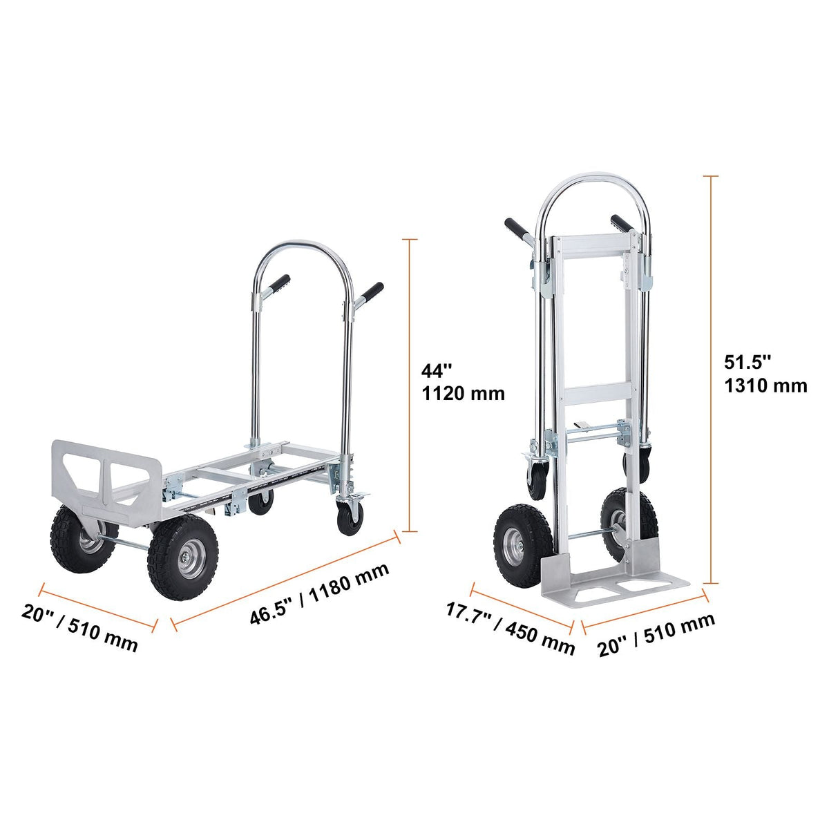 Aluminum Folding Hand Truck, 2 in 1 Design 1000 lbs Capacity, Heavy Duty Industrial Collapsible cart, Dolly Cart with Rubber Wheels for Transport and Moving in Warehouse, Supermarket, Garden