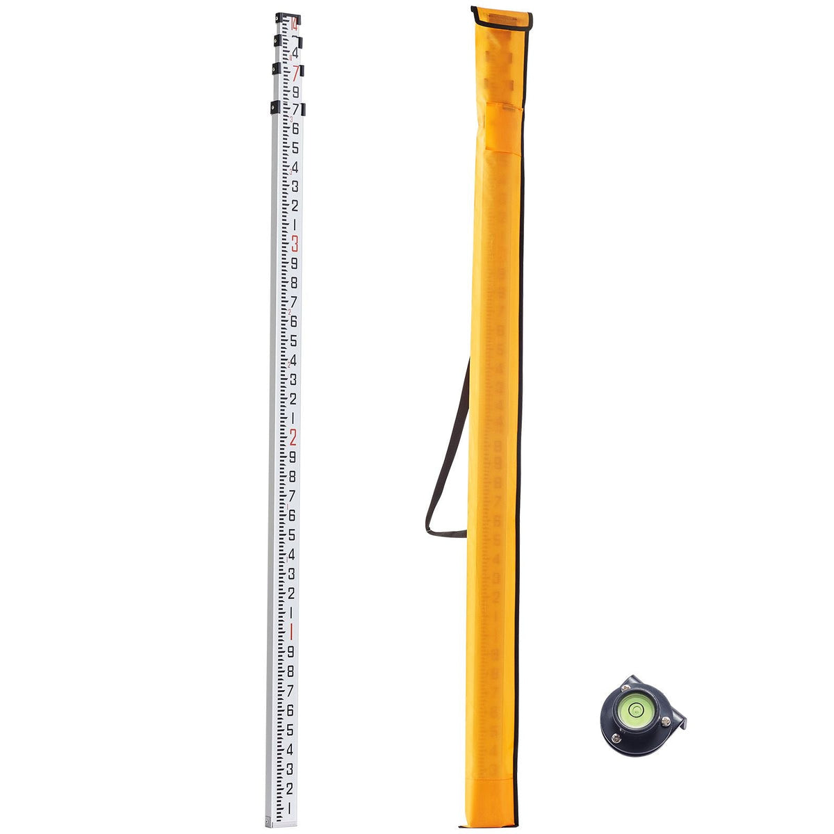 Aluminum Grade Rod, 14-Feet/10ths 6 Sections Telescopic Measuring Rod,Double-Sided Scale 1/10 ft Leveling Rod Stick,Aluminum Alloy Survey Rod w/ Bubble Level&Carrying Bag for Houses,Walls,Floors