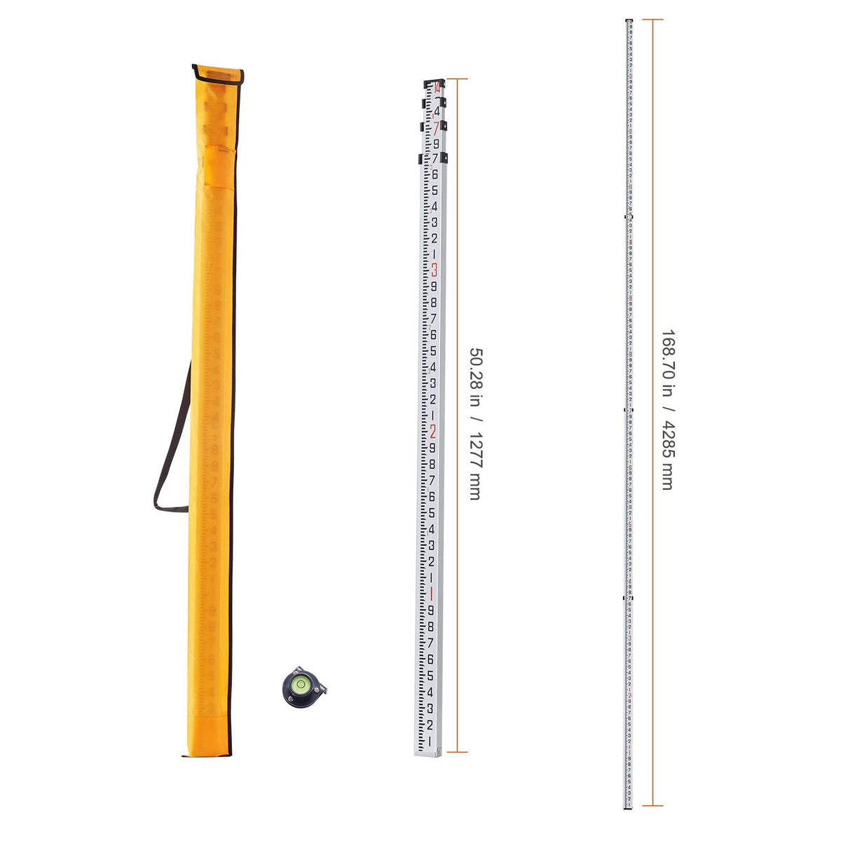Aluminum Grade Rod, 14-Feet/10ths 6 Sections Telescopic Measuring Rod,Double-Sided Scale 1/10 ft Leveling Rod Stick,Aluminum Alloy Survey Rod w/ Bubble Level&Carrying Bag for Houses,Walls,Floors
