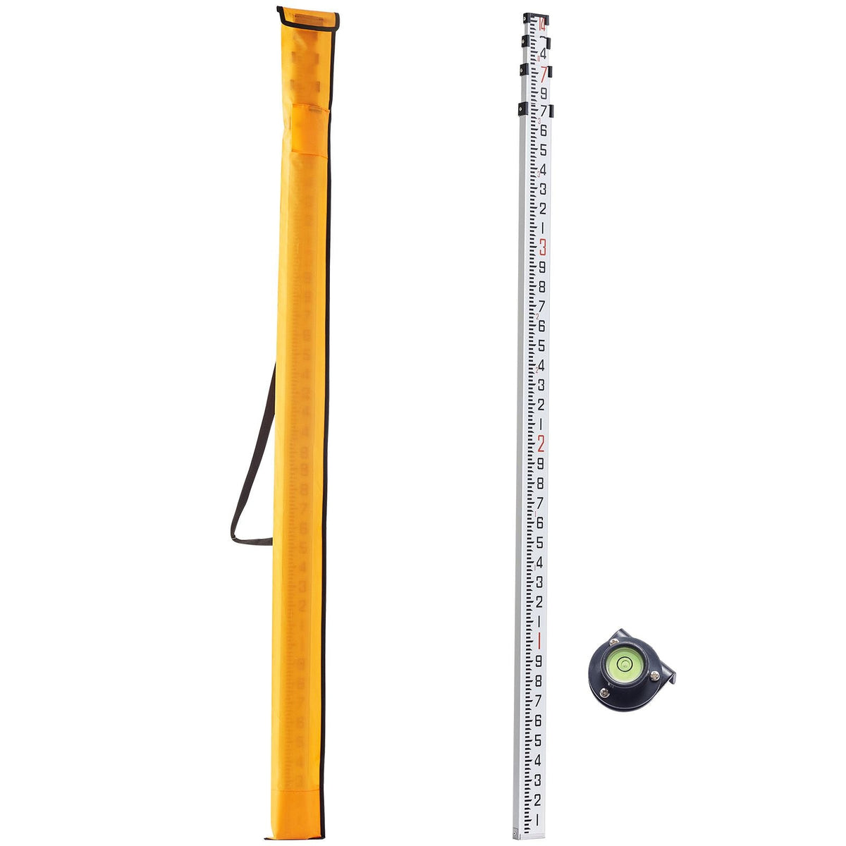 Aluminum Grade Rod, 14-Feet/10ths 6 Sections Telescopic Measuring Rod,Double-Sided Scale 1/10 ft Leveling Rod Stick,Aluminum Alloy Survey Rod w/ Bubble Level&Carrying Bag for Houses,Walls,Floors