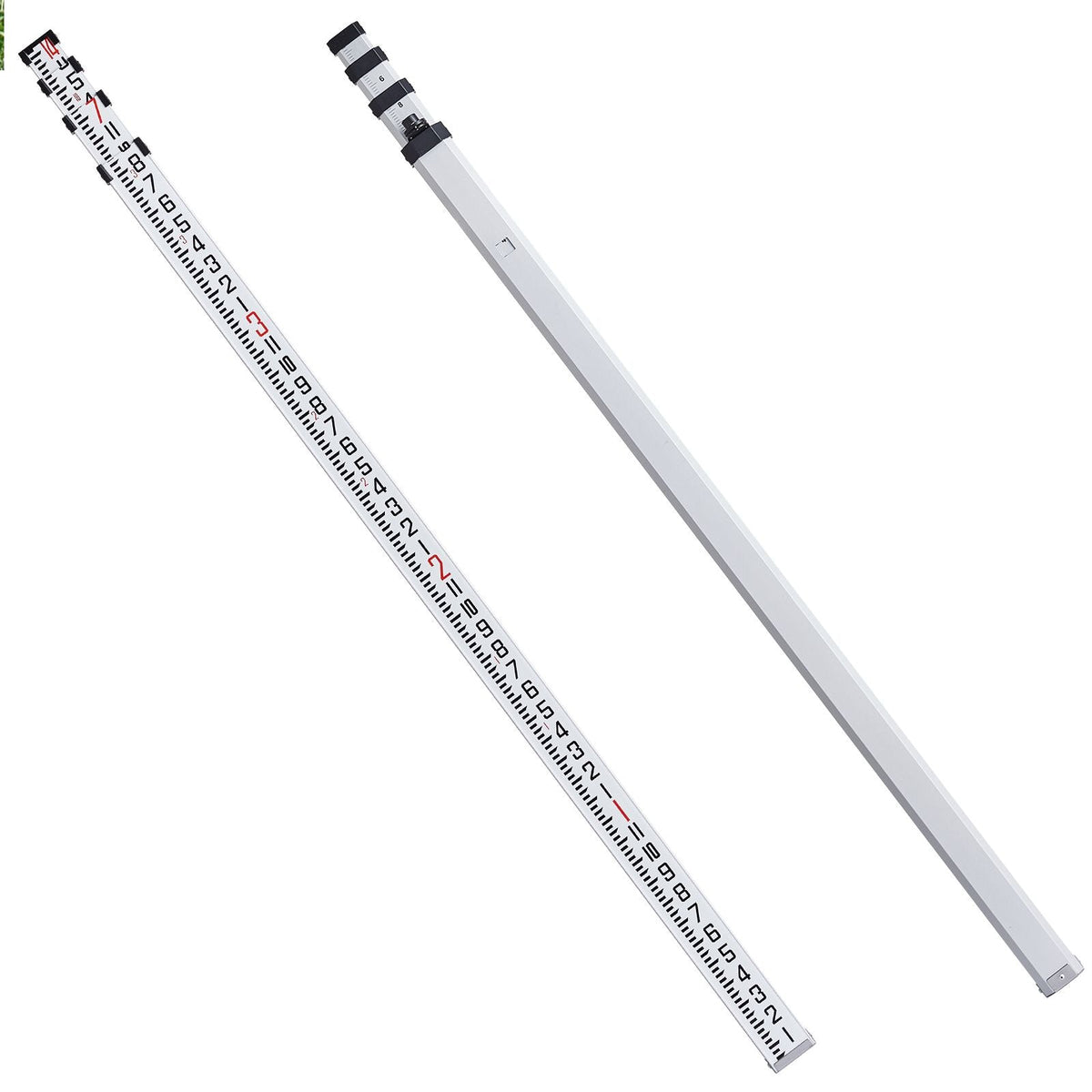 Aluminum Grade Rod, 14-Feet/8ths 4 Sections Telescopic Measuring Rod, Double-Sided Scale 1/8in Leveling Rod Stick, Aluminum Alloy Survey Rod w/ Bubble Level &Carrying Bag for Houses,Walls,Floors
