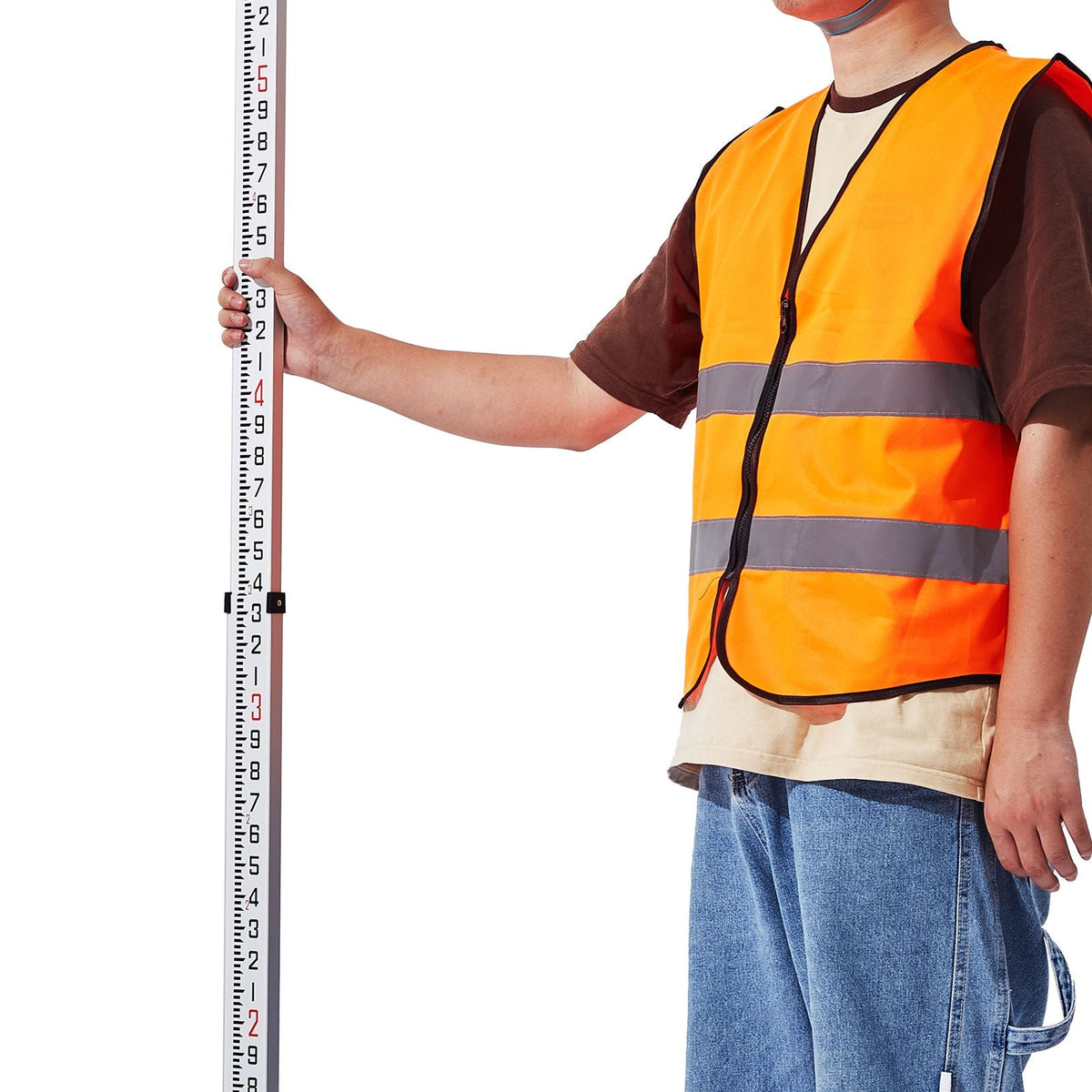Aluminum Grade Rod, 14-Feet/8ths 4 Sections Telescopic Measuring Rod, Double-Sided Scale 1/8in Leveling Rod Stick, Aluminum Alloy Survey Rod w/ Bubble Level &Carrying Bag for Houses,Walls,Floors