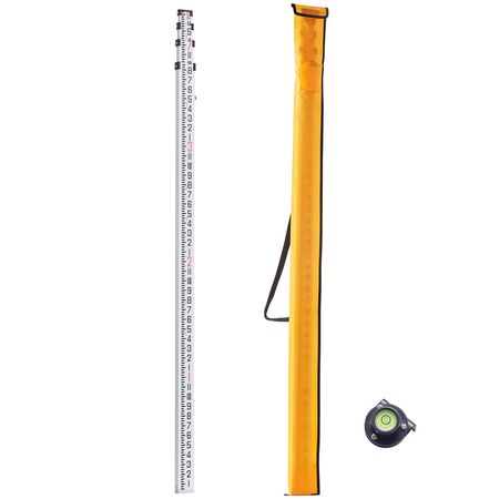 Aluminum Grade Rod, 14-Feet/8ths 4 Sections Telescopic Measuring Rod, Double-Sided Scale 1/8in Leveling Rod Stick, Aluminum Alloy Survey Rod w/ Bubble Level &Carrying Bag for Houses,Walls,Floors