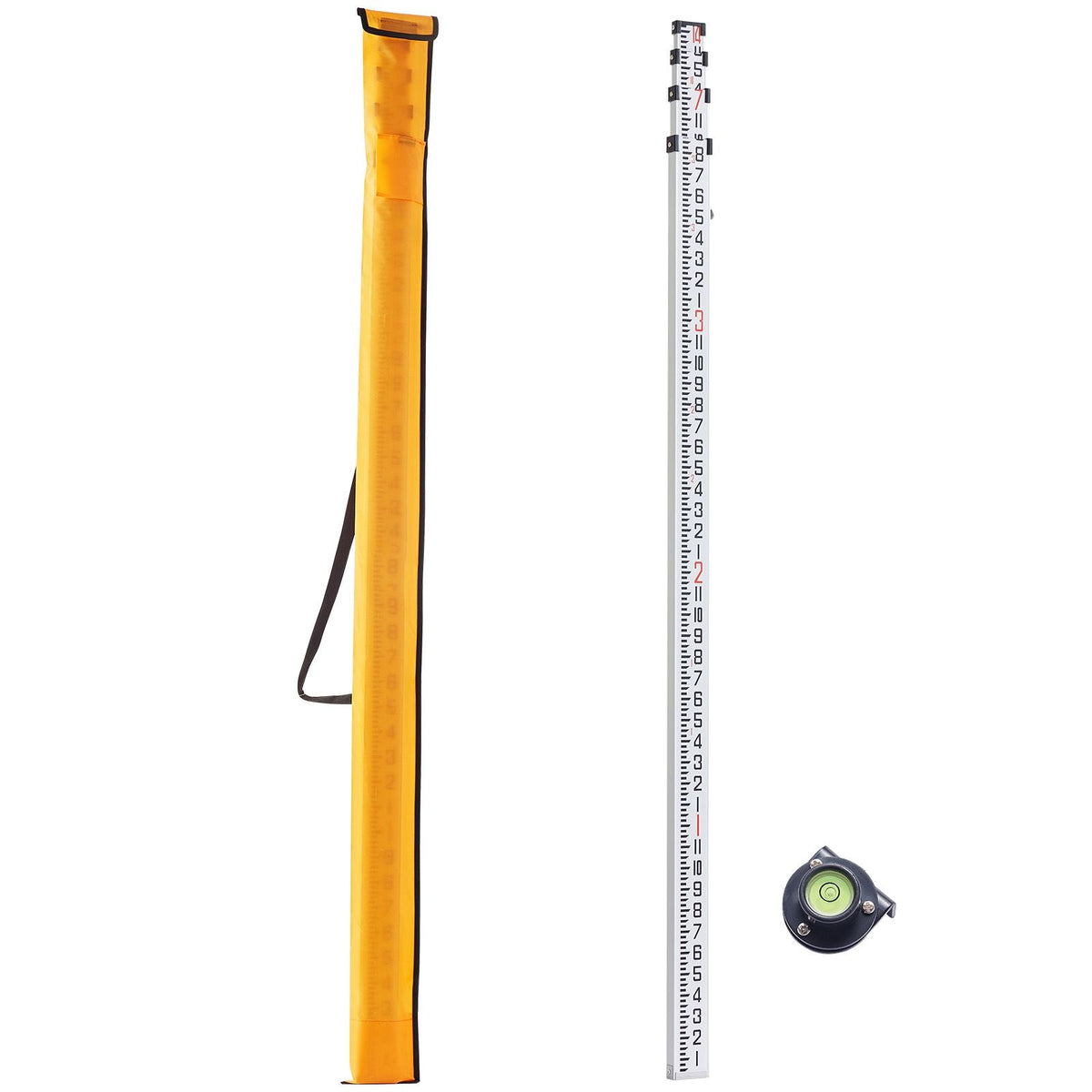 Aluminum Grade Rod, 14-Feet/8ths 4 Sections Telescopic Measuring Rod, Double-Sided Scale 1/8in Leveling Rod Stick, Aluminum Alloy Survey Rod w/ Bubble Level &Carrying Bag for Houses,Walls,Floors