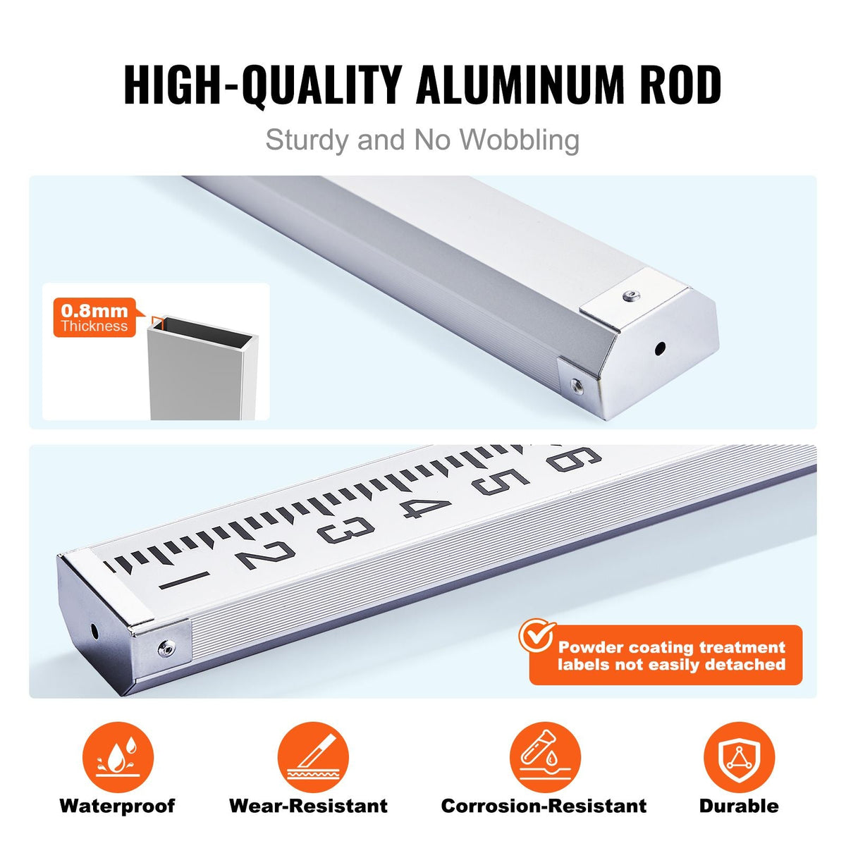 Aluminum Grade Rod, 16-Feet/10ths 4 Sections Telescopic Measuring Rod,Double-Sided Scale 1/10ft Leveling Rod Stick,Aluminum Alloy Survey Rod w/ Bubble Level &Carrying Bag for Houses,Walls,Floors