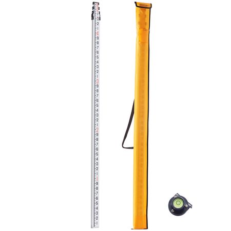 Aluminum Grade Rod, 16-Feet/10ths 4 Sections Telescopic Measuring Rod,Double-Sided Scale 1/10ft Leveling Rod Stick,Aluminum Alloy Survey Rod w/ Bubble Level &Carrying Bag for Houses,Walls,Floors