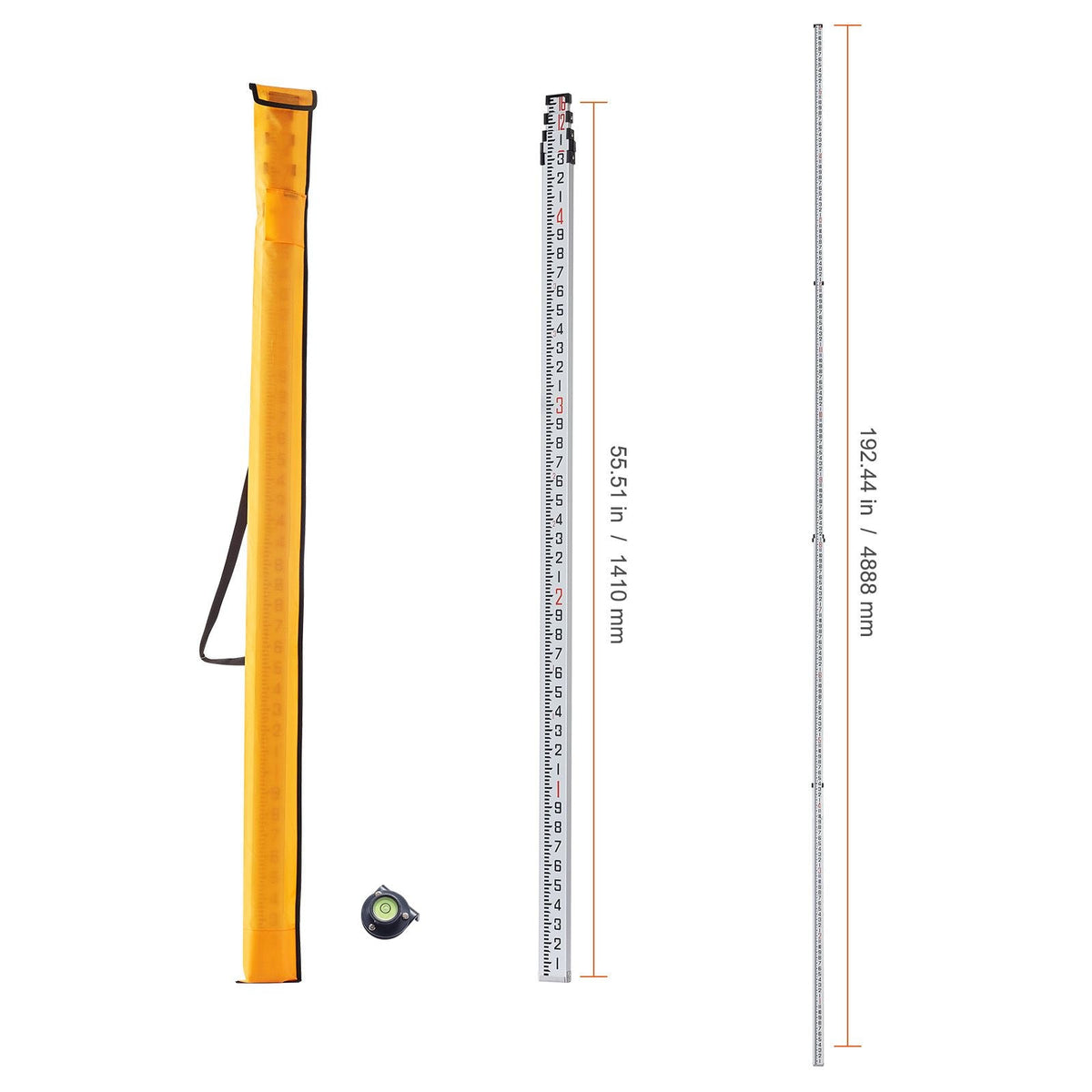 Aluminum Grade Rod, 16-Feet/10ths 4 Sections Telescopic Measuring Rod,Double-Sided Scale 1/10ft Leveling Rod Stick,Aluminum Alloy Survey Rod w/ Bubble Level &Carrying Bag for Houses,Walls,Floors
