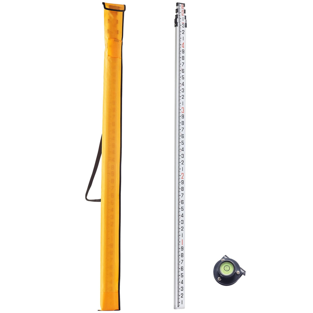 Aluminum Grade Rod, 16-Feet/10ths 4 Sections Telescopic Measuring Rod,Double-Sided Scale 1/10ft Leveling Rod Stick,Aluminum Alloy Survey Rod w/ Bubble Level &Carrying Bag for Houses,Walls,Floors