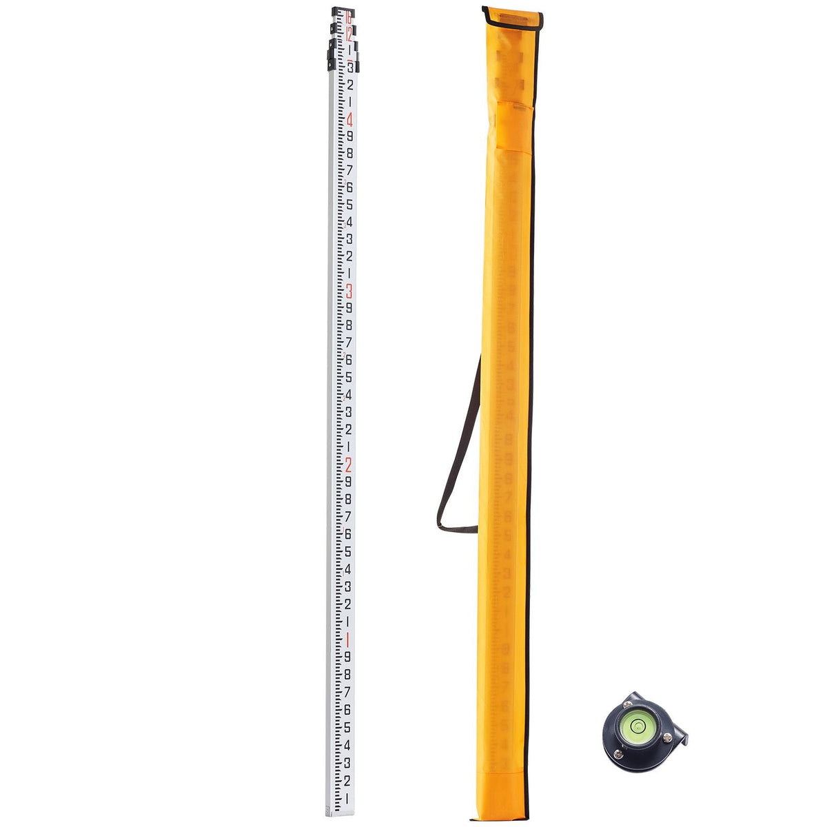 Aluminum Grade Rod, 16-Feet/10ths 4 Sections Telescopic Measuring Rod,Double-Sided Scale 1/10ft Leveling Rod Stick,Aluminum Alloy Survey Rod w/ Bubble Level &Carrying Bag for Houses,Walls,Floors