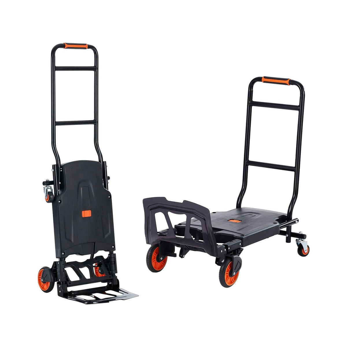 Aluminum Hand Truck, 2 in 1, 300 lbs Load Capacity, Heavy Duty Industrial Convertible Folding Hand Truck and Dolly, Utility Cart Converts from Hand Truck to Platform Cart with Rubber Wheels