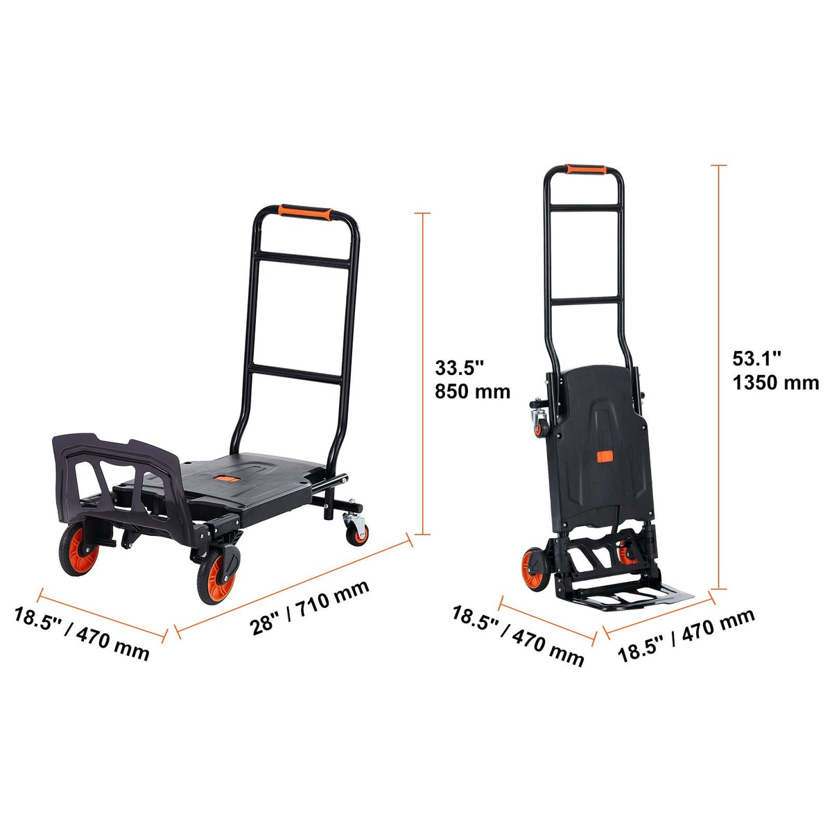 Aluminum Hand Truck, 2 in 1, 300 lbs Load Capacity, Heavy Duty Industrial Convertible Folding Hand Truck and Dolly, Utility Cart Converts from Hand Truck to Platform Cart with Rubber Wheels