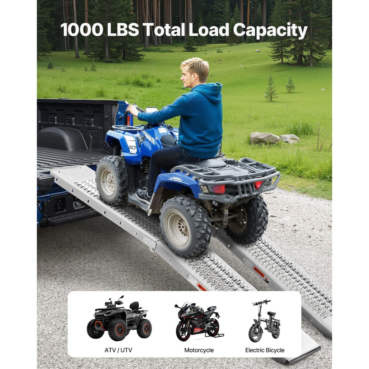 Aluminum Ramps, 1000 lbs, 2Pcs Heavy-duty Ramps with Wider Ramp Surface, Universal Stable Loading Ramp with Handles, Fit for ATV, UTV, Motorcycle, Electric Bicycle, etc.
