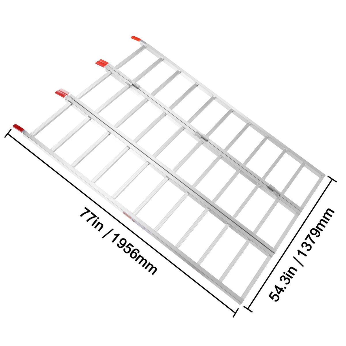 Aluminum Ramps, 1500 lbs, Tri-Fold Ramp with Load Straps, Folding Loading Ramp for Motorcycle, Tractor, ATV/UTV, Trucks, Lawn Mower, Snow Blower, 77"L x 54"W, 1 Pc