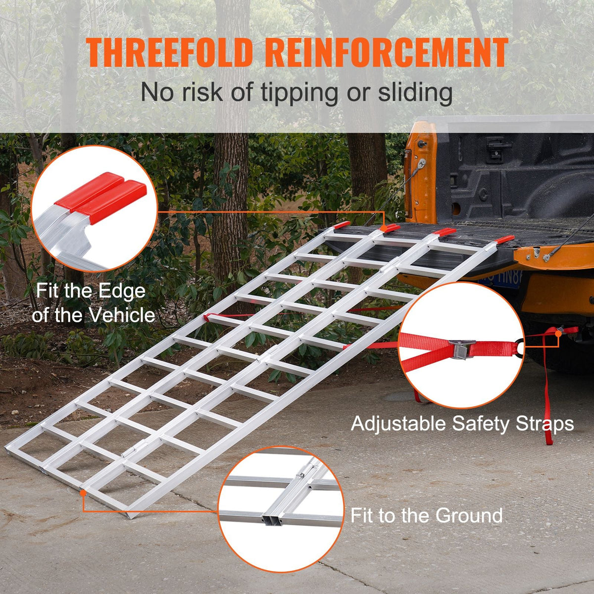 Aluminum Ramps, 1500 lbs, Tri-Fold Ramp with Load Straps, Folding Loading Ramp for Motorcycle, Tractor, ATV/UTV, Trucks, Lawn Mower, Snow Blower, 77"L x 54"W, 1 Pc