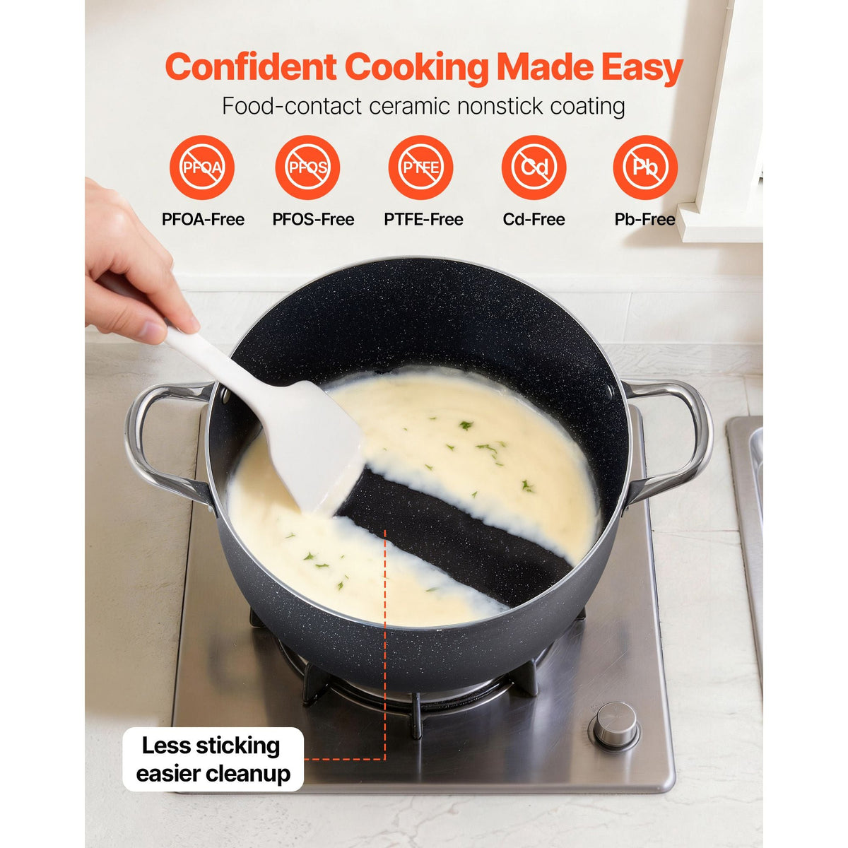 Aluminum Stock Pot, 12-Quart Nonstick Ceramic Coated Pot with Glass Lid, PFOA-Free, PFAS-Free, Compatible with Gas Stoves, Induction Cooktops, Electric Stoves, for Soups, Stews, and Pasta