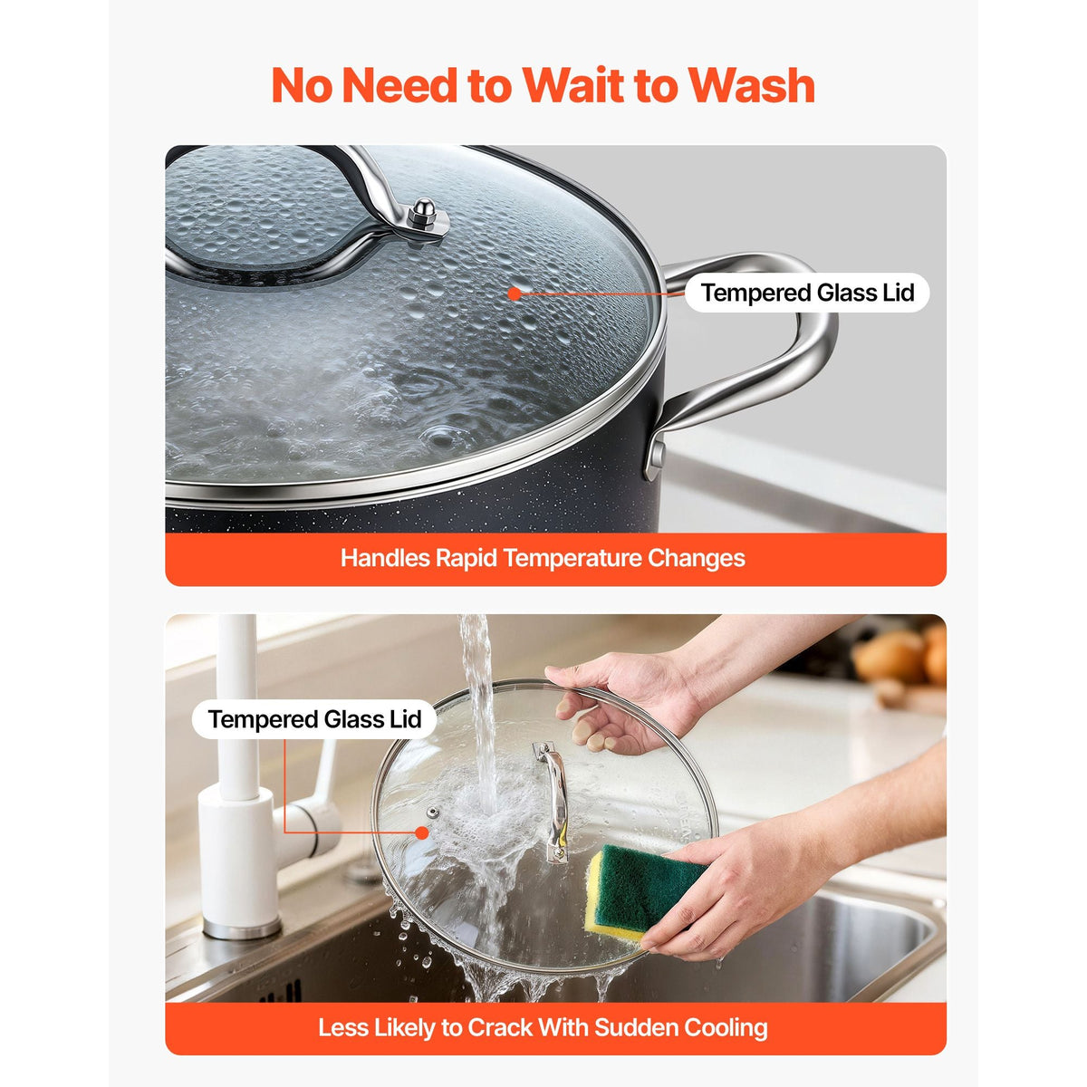 Aluminum Stock Pot, 8-Quart Nonstick Ceramic Coated Pot with Glass Lid, PFOA-Free, PFAS-Free, Compatible with Gas Stoves, Induction Cooktops, Electric Stoves, for Soups, Stews, and Pasta