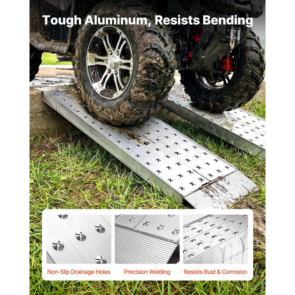 Aluminum Trailer Ramps, 2PCS 39 x 12 in, Heavy-Duty ATV Ramp Set with Anti-Slip Plates, 3000LBS Combined Capacity Loading Ramps for Motorcycles, Lawn Mowers, Farm Tractors, Carts