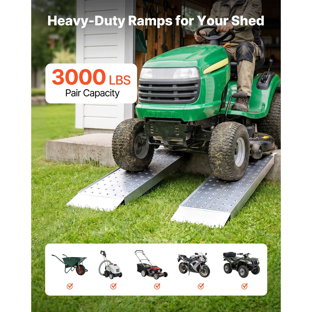 Aluminum Trailer Ramps, 2PCS 39 x 12 in, Heavy-Duty ATV Ramp Set with Anti-Slip Plates, 3000LBS Combined Capacity Loading Ramps for Motorcycles, Lawn Mowers, Farm Tractors, Carts