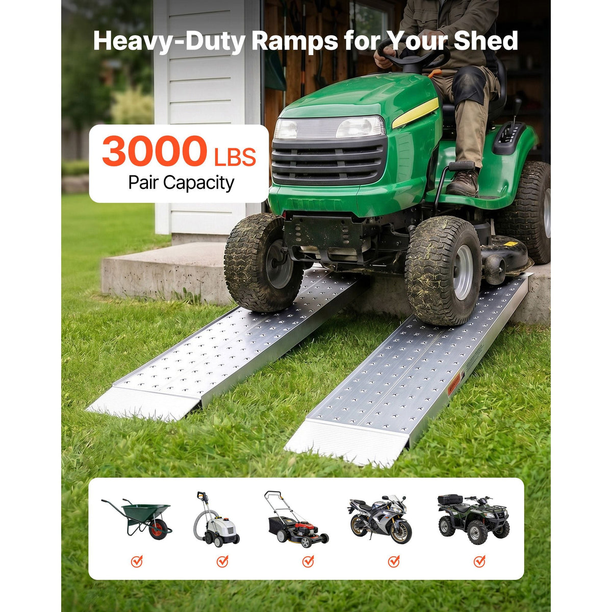 Aluminum Trailer Ramps, 2PCS 55 x 12 in, Heavy-Duty ATV Ramp Set with Anti-Slip Plates, 3000LBS Combined Capacity Loading Ramps for Motorcycles, Lawn Mowers, Farm Tractors, Carts