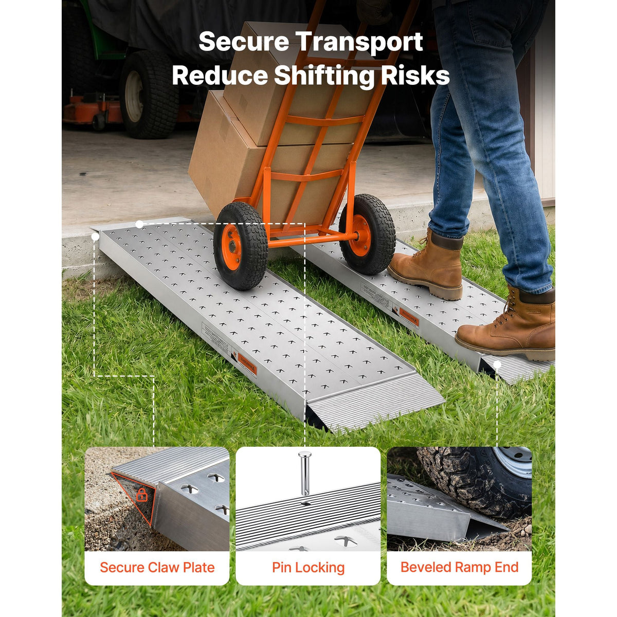 Aluminum Trailer Ramps, 2PCS 55 x 12 in, Heavy-Duty ATV Ramp Set with Anti-Slip Plates, 3000LBS Combined Capacity Loading Ramps for Motorcycles, Lawn Mowers, Farm Tractors, Carts