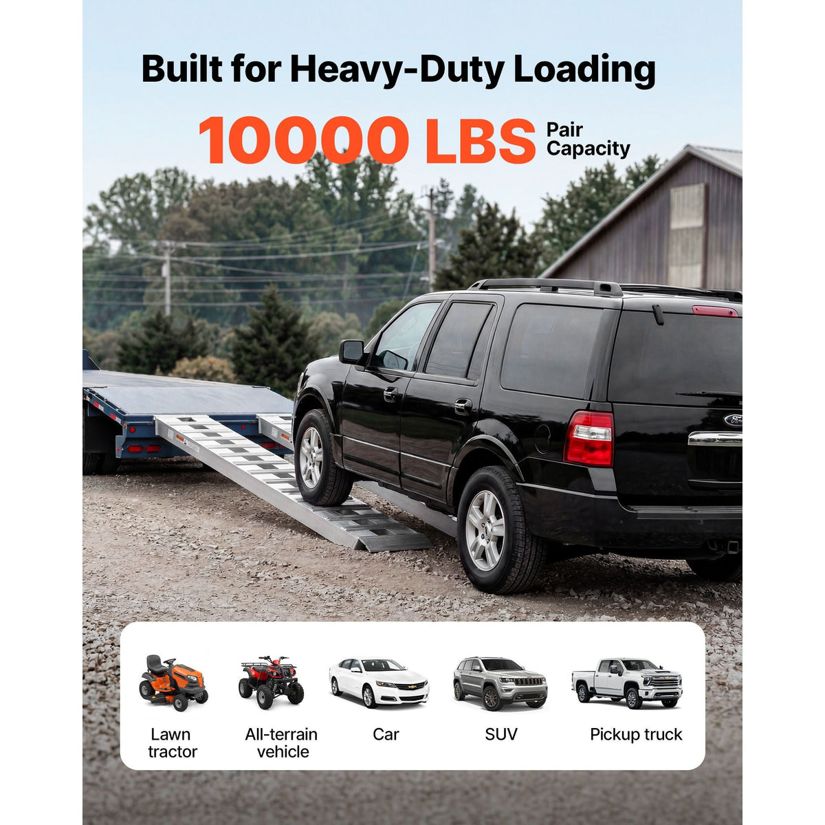 Aluminum Trailer Ramps, 2PCS 96 x 15 in, Heavy-Duty Truck Ramp Set, 10000LBS Combined Capacity ATV Loading Ramps for Pickup Trucks, Motorcycles, Lawn Mowers, Cars, Farm Tractors, Carts