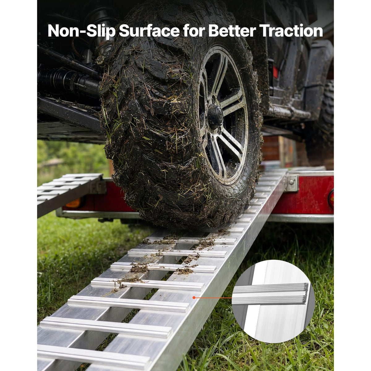 Aluminum Trailer Ramps, 2PCS 96 x 15 in, Heavy-Duty Truck Ramp Set, 10000LBS Combined Capacity ATV Loading Ramps for Pickup Trucks, Motorcycles, Lawn Mowers, Cars, Farm Tractors, Carts