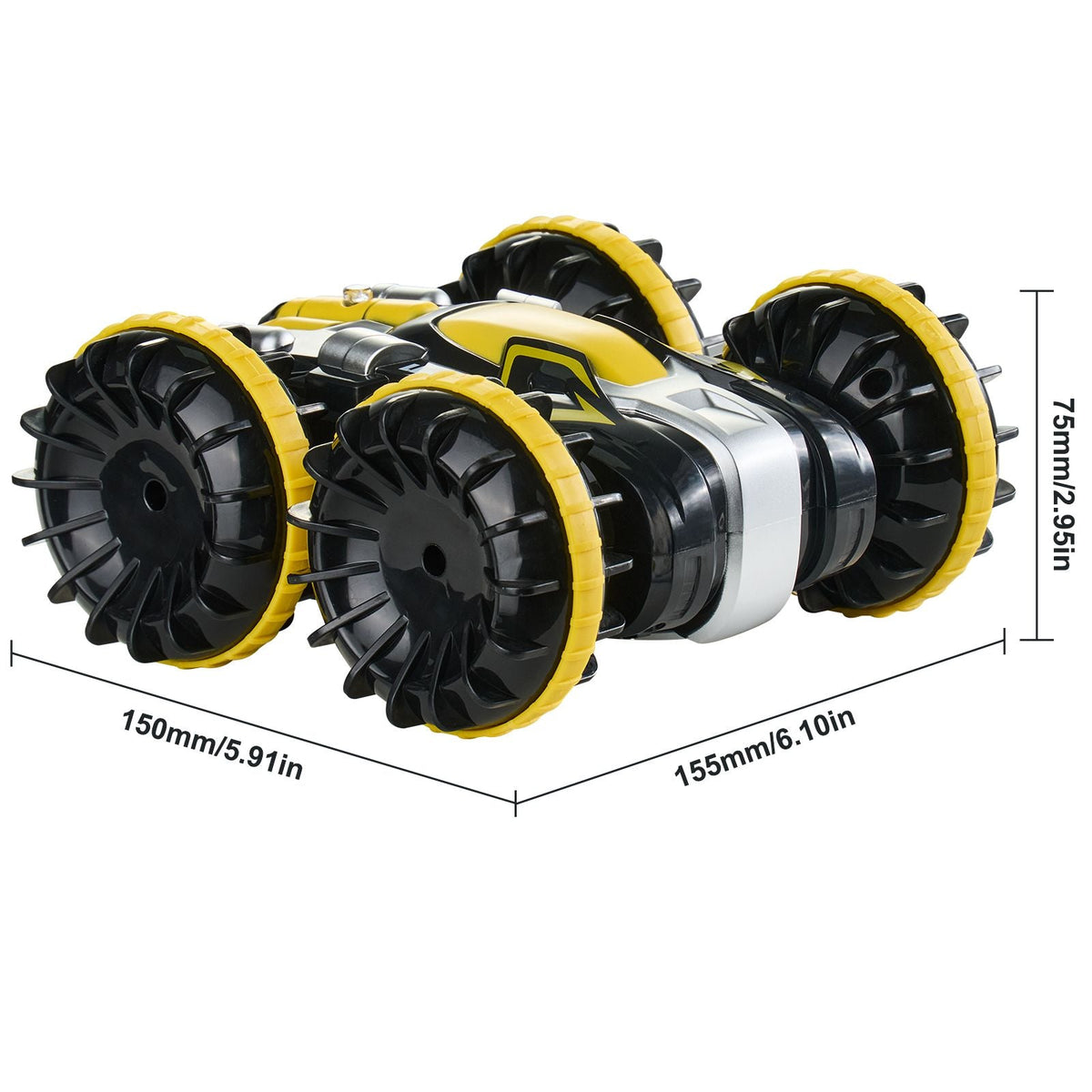 Amphibious Remote Control Car Boat, 2.4GHz 12 km/h, 4WD Waterproof RC Car for Kids, 360° Rotating Stunt Car with 2 Batteries, All Terrain Water Beach Pool Toy for 6+ Year Old Boys Girls, Yellow