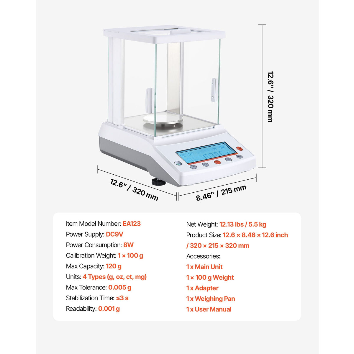 Analytical Balance, 120 g x 0.001 g High Precision Accuracy Lab Scale, g/oz/ct/mg 4 Units Electronic Digital Analytical Balance with Glass Draft Shield, for Laboratory Jewelry Pharmacy