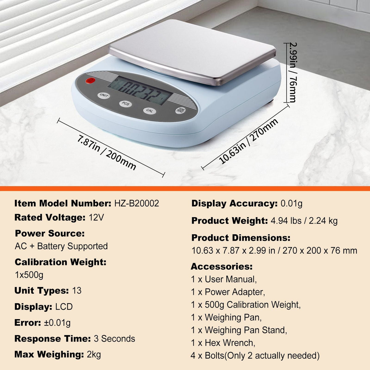 Analytical Balance, 2000g x 0.01g Accuracy High Precision Lab Scale, 13 Units Conversion Electronic Scientific Laboratory Scale, LCD Display Digital Jewelry Weighing Scale for Lab, Jewelry
