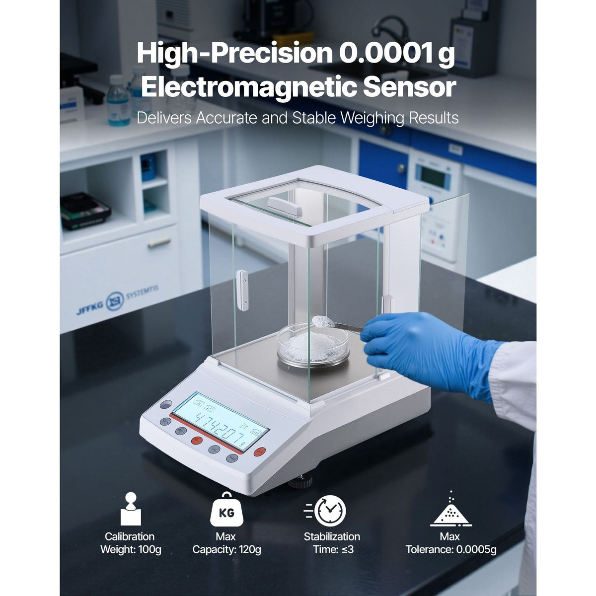 Analytical Balance, 220 g x 0.1 mg, 0.0001 g High Precision Accuracy Lab Scale, g/oz/ct/mg 4 Units Electronic Digital Analytical Balance with Glass Draft Shield, for Laboratory Jewelry Pharmacy