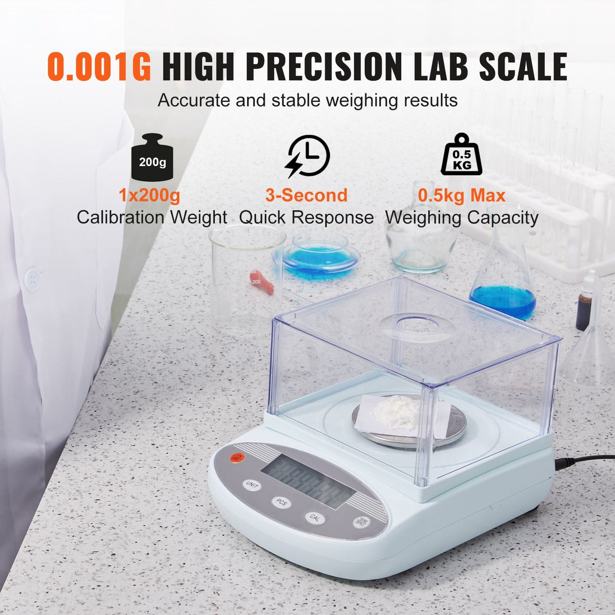 Analytical Balance, 500 gram x 0.001g Accuracy High Precision Lab Scale, 13 Units Conversion Electronic Scientific Laboratory Scale with Windshield, LCD Display Digital Jewelry Weighing Scale