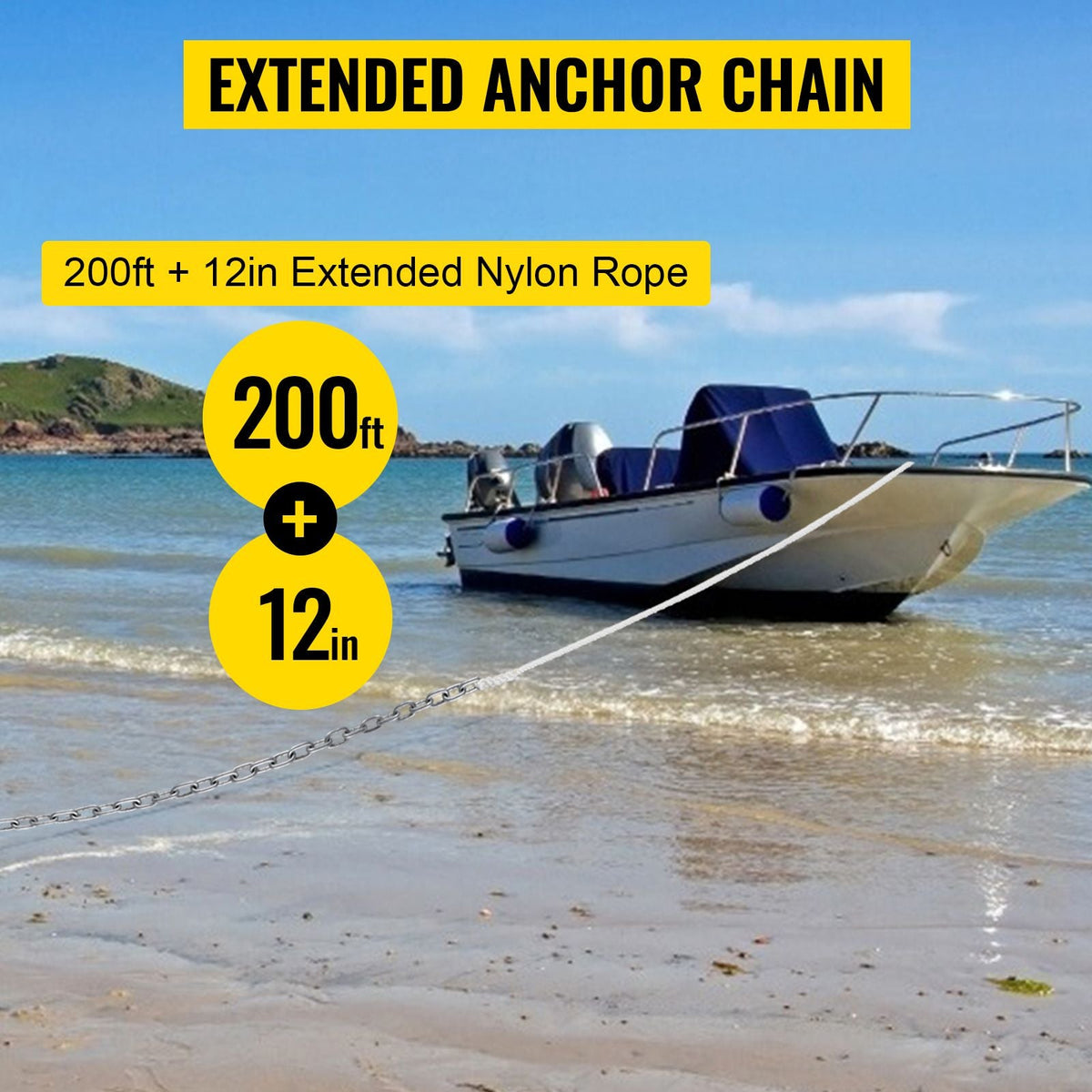 Anchor Rode and Chain, 15' x 5/16" Boat Anchor Chain, 1/2" x 200' Nylon Rope, 2.2T Chain Tension Galvanized Steel Chain, Windlass-Grade Three Strand Twist Nylon, Anchor Chain for Boats, Ships