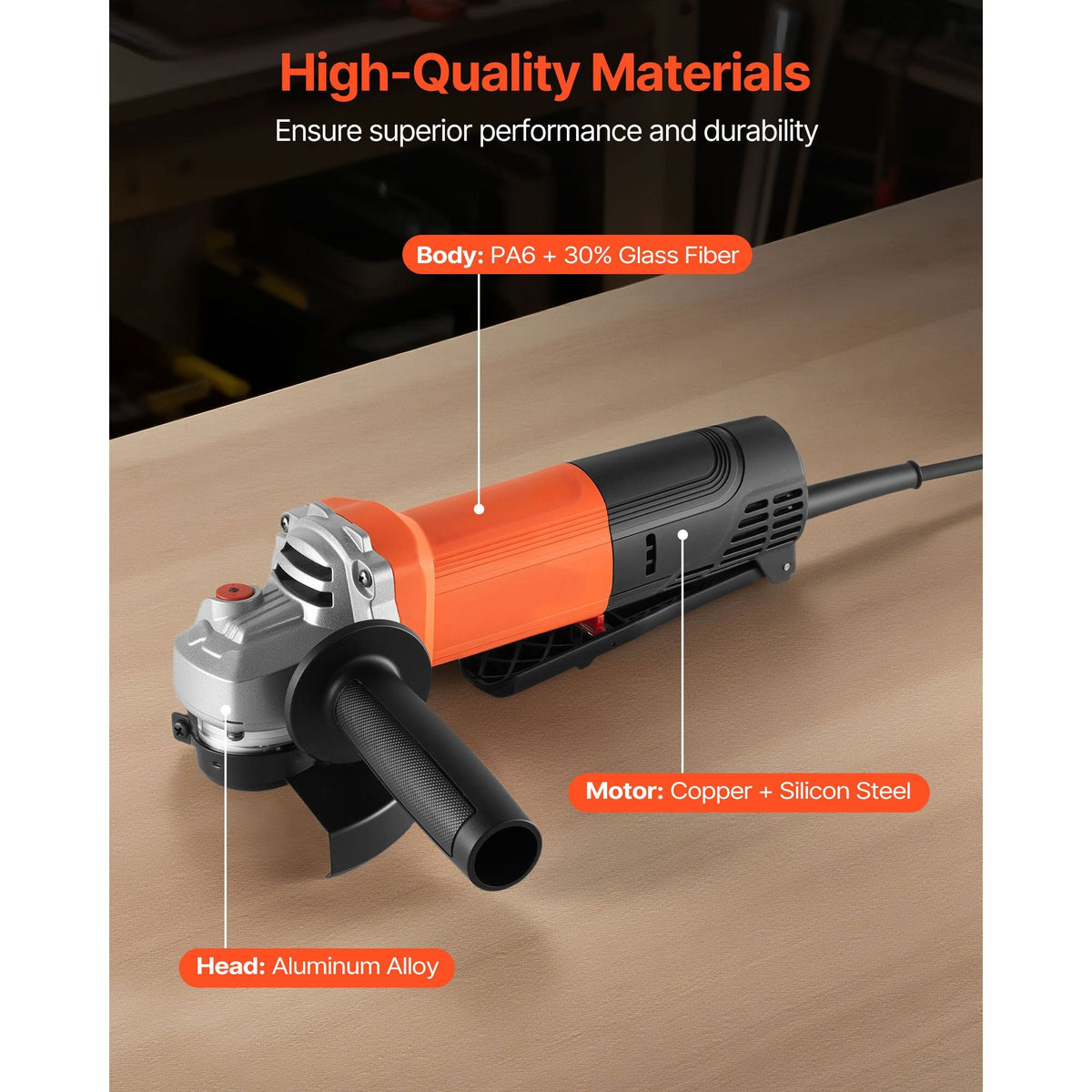 Angle Grinder, 4-1/2" Electric Grinder Power Tool, 8Amps 12000RPM High-Speed Corded Angle Grinders with 230° Adjustable Dust Guard for Metal Grinding, Cutting, Rust Removal (Disc Not Included)